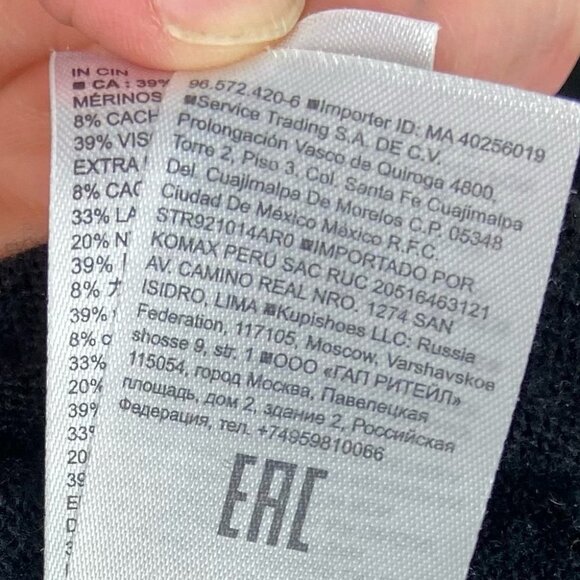 Banana Republic Cashmere Merino Wool Sweater Dress Black V-Neck White Trim XS‎ - Picture 10 of 14